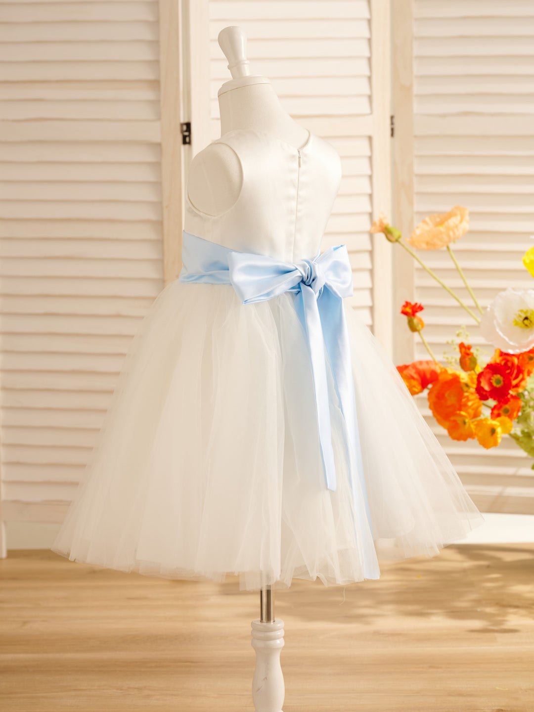 A-Line Satin Tulle Knee-length Flower Girl Dress