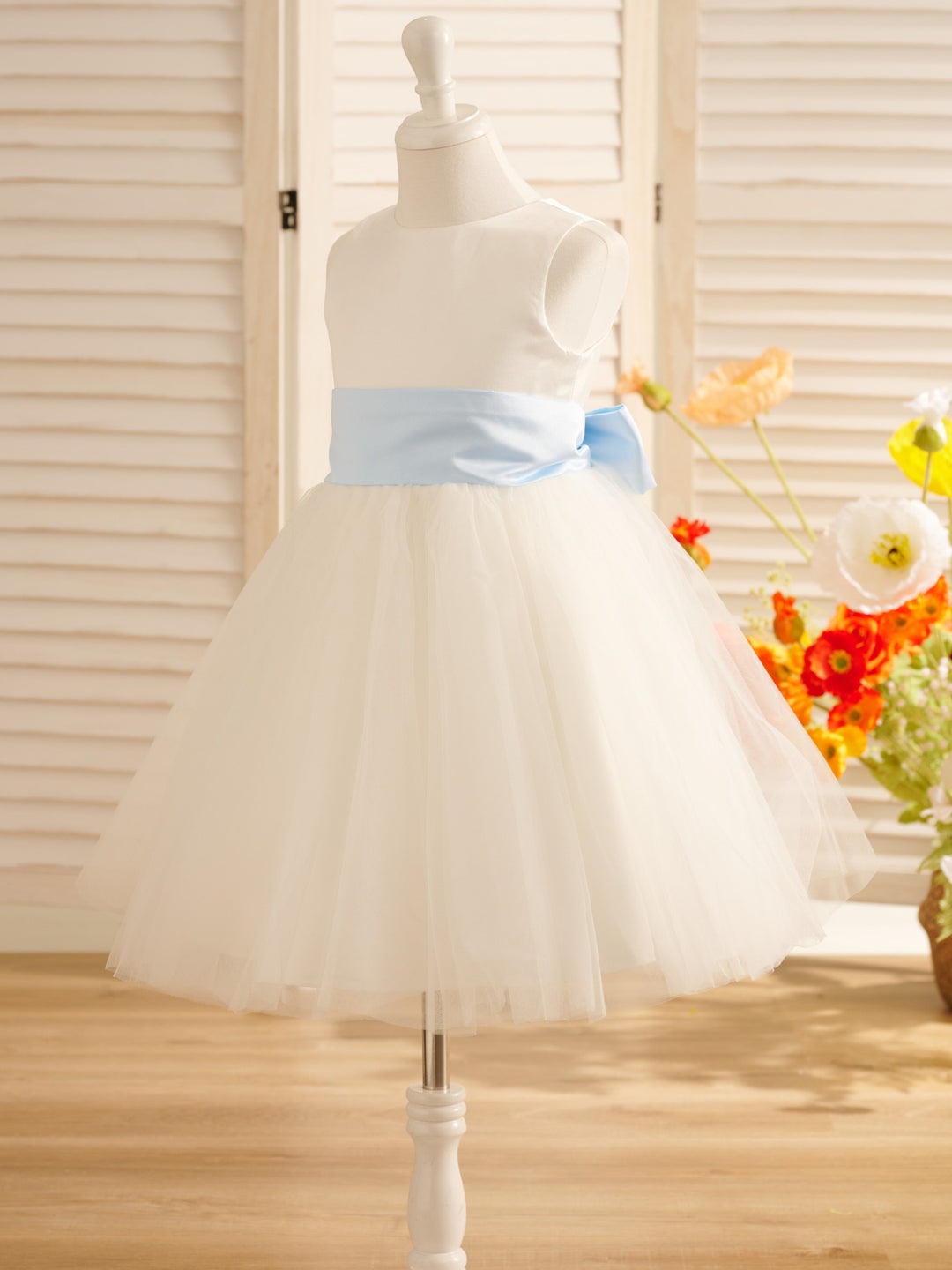 A-Line Satin Tulle Knee-length Flower Girl Dress