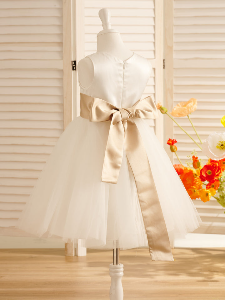 A-Line Satin Tulle Knee-length Flower Girl Dress