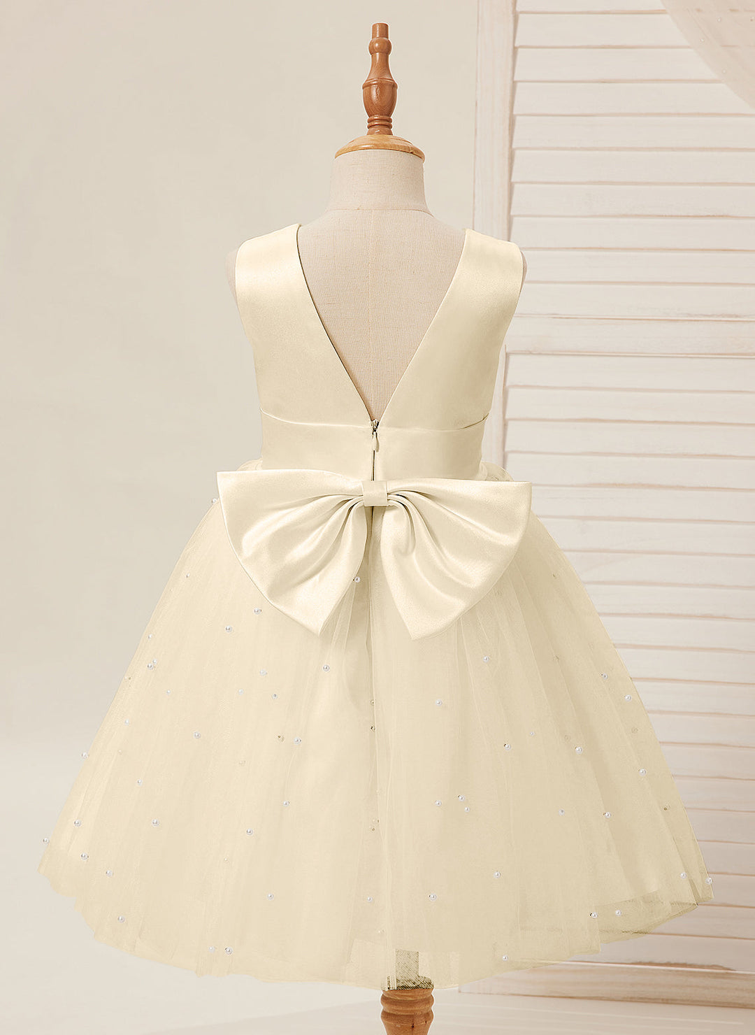 Ball-Gown/Princess Satin Tulle Knee-length Flower Girl Dress