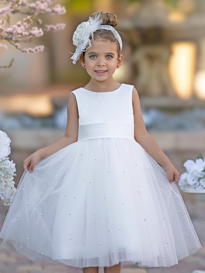 Ball-Gown/Princess Satin Tulle Knee-length Flower Girl Dress