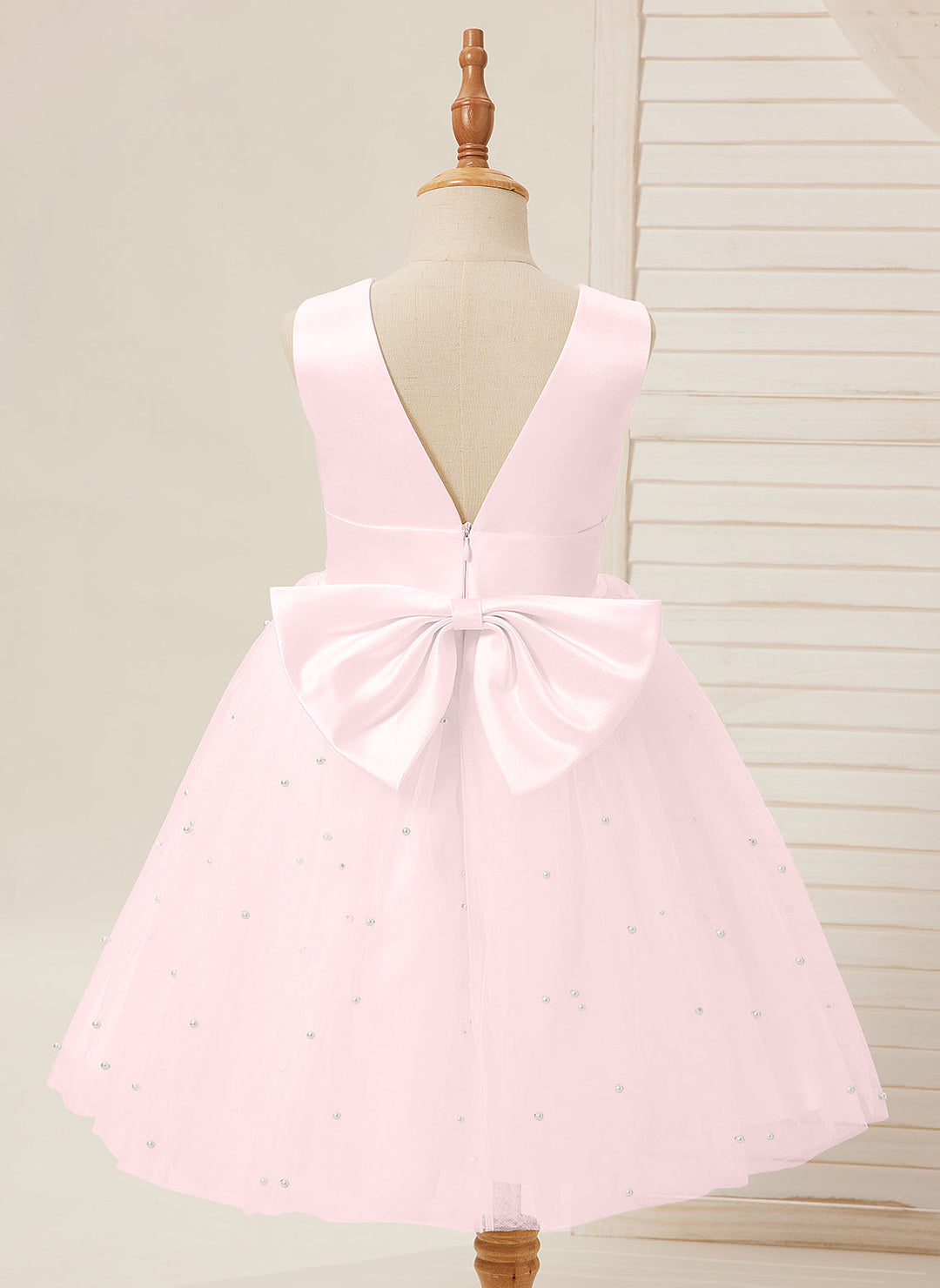 Ball-Gown/Princess Satin Tulle Knee-length Flower Girl Dress