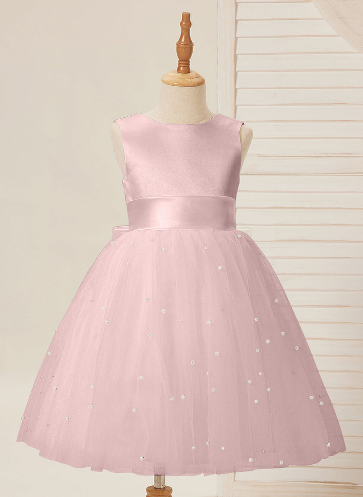 Ball-Gown/Princess Satin Tulle Knee-length Flower Girl Dress