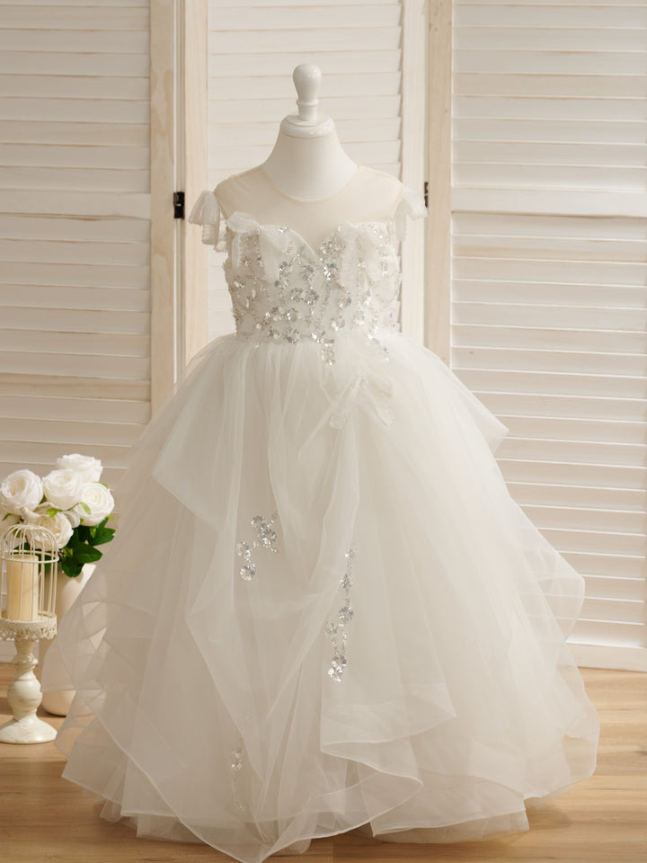 Ball-Gown/Princess Satin Tulle Floor-length Flower Girl Dress