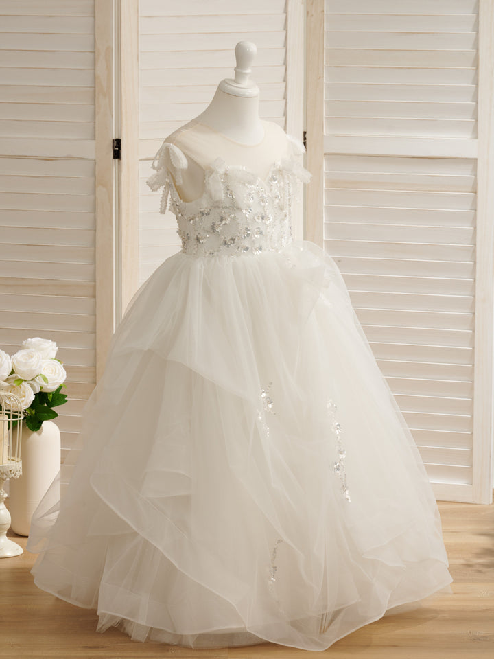 Ball-Gown/Princess Satin Tulle Floor-length Flower Girl Dress