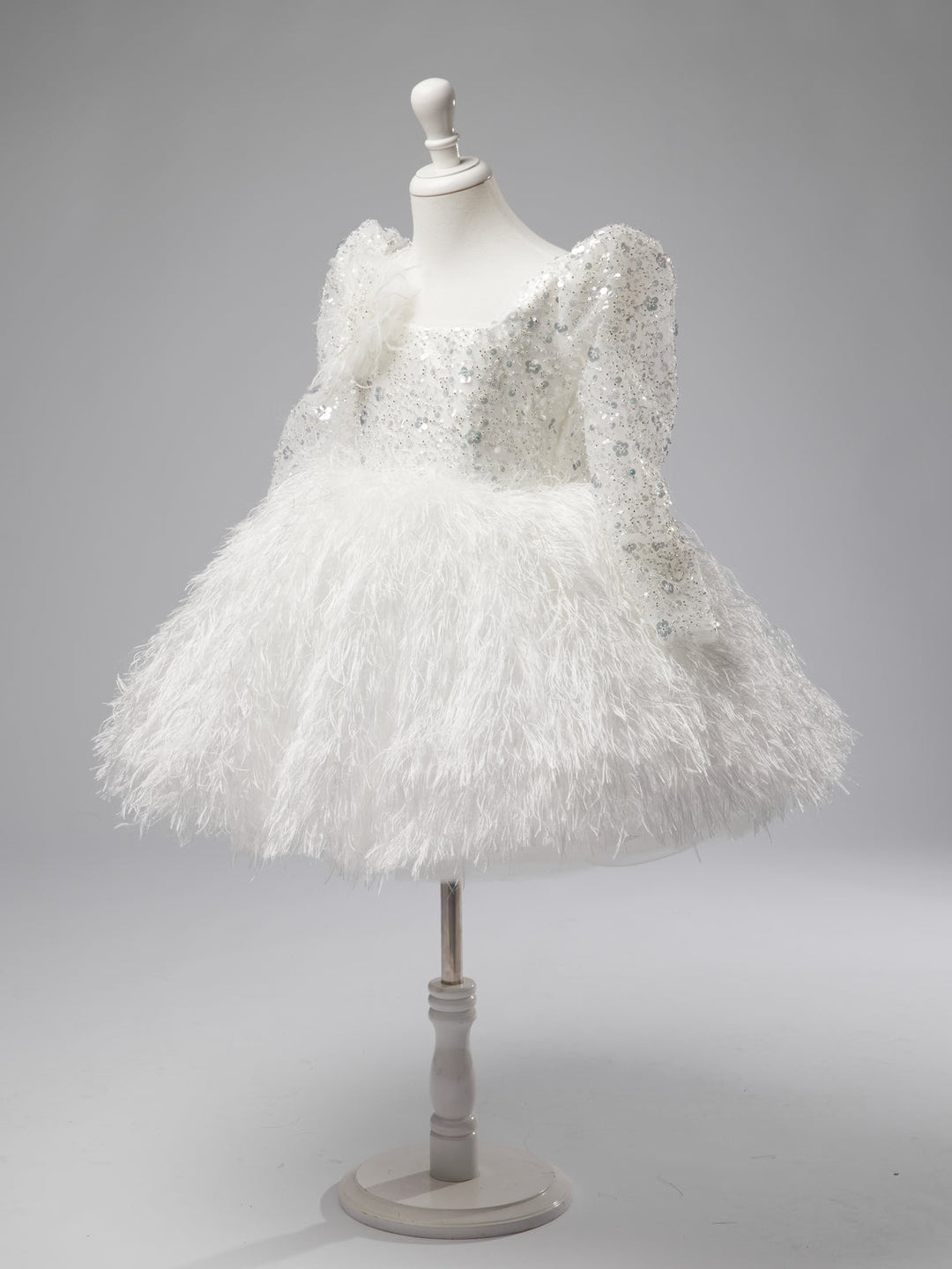 Tulle Feather Knee-length White Baby Girl Dress