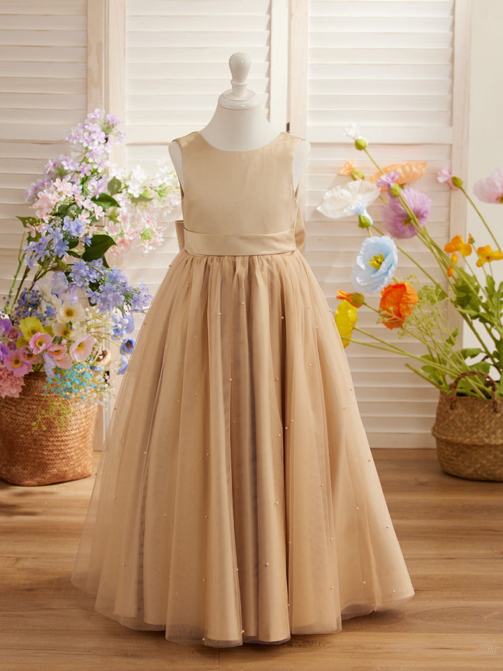 Ball-Gown/Princess Satin Tulle Champagne Flower Girl Dress