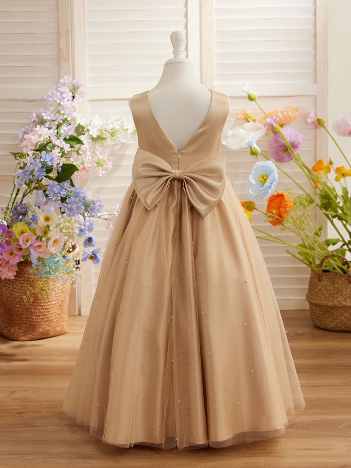 Ball-Gown/Princess Satin Tulle Champagne Flower Girl Dress