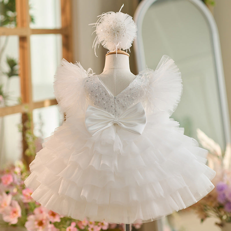 Sequins Tulle Knee-length 1st Birthday Party Dress