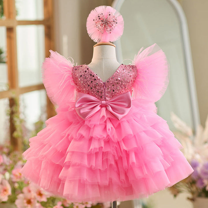 Sequins Tulle Knee-length 1st Birthday Party Dress