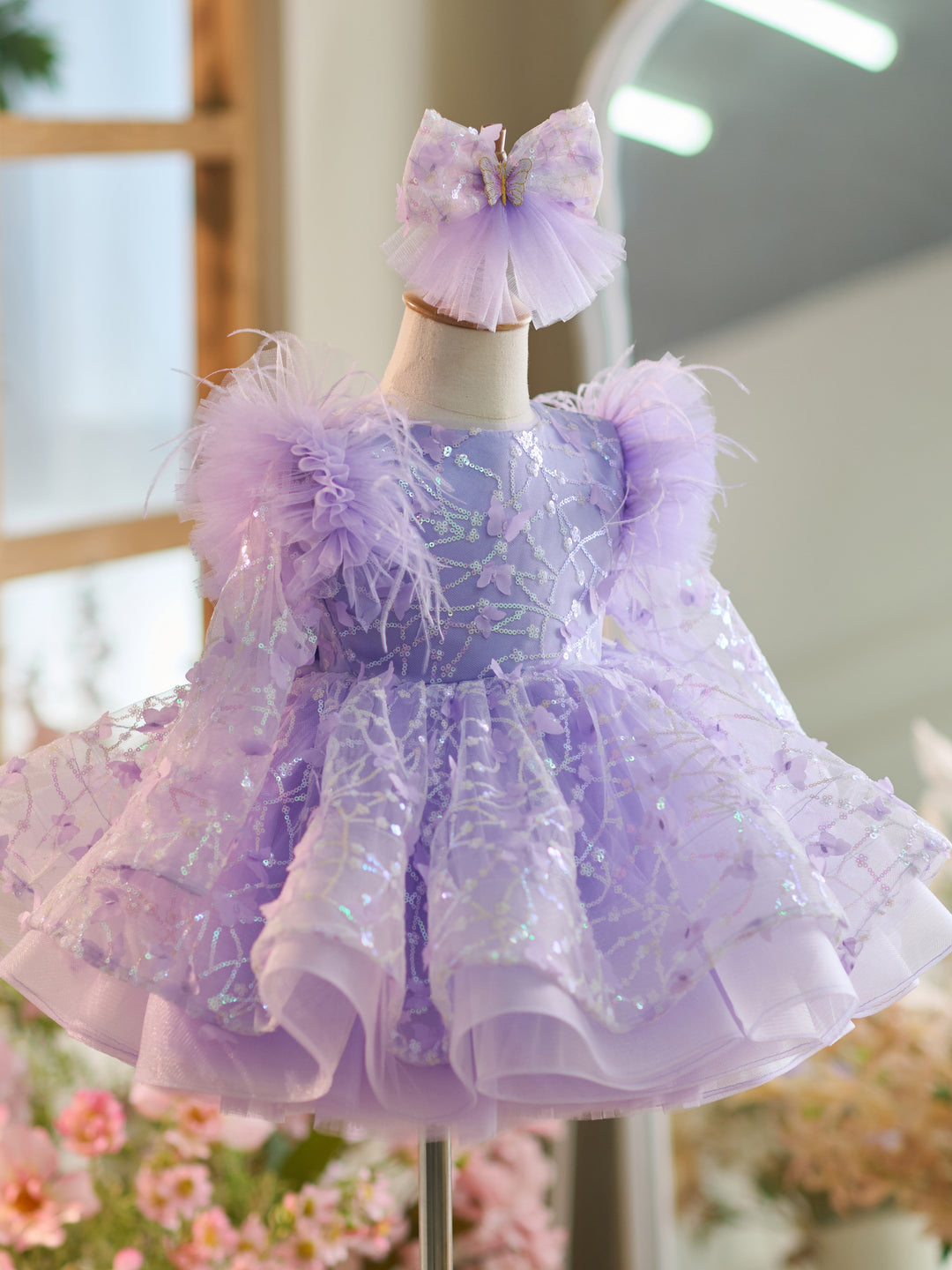 Sequins Tulle Knee-length Baby Girl Dress