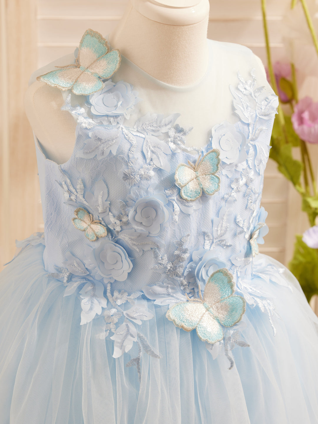 Sleeveless Lace Tulle Knee Length Flower Girl Dress