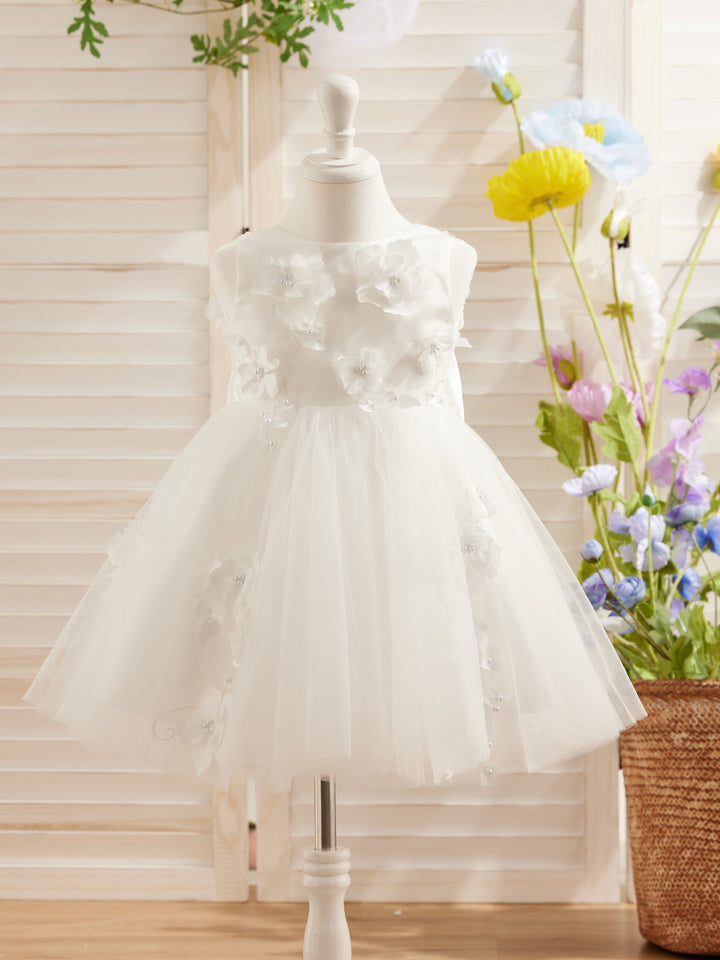 Sleeveless Tulle Knee Length Flower Girl Dress