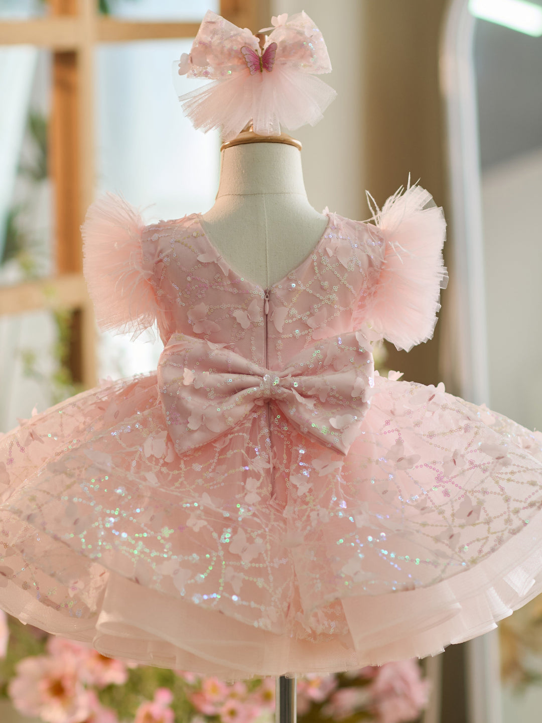 Sequins Tulle Knee-length 1st Birthday Party Dress