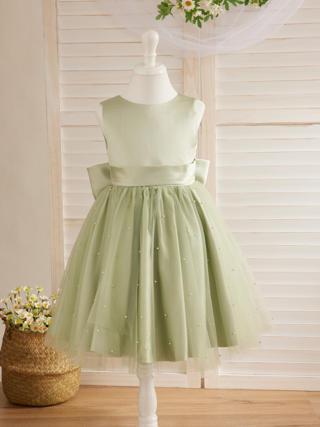 Ball-Gown/Princess Satin Tulle Knee-length Flower Girl Dress