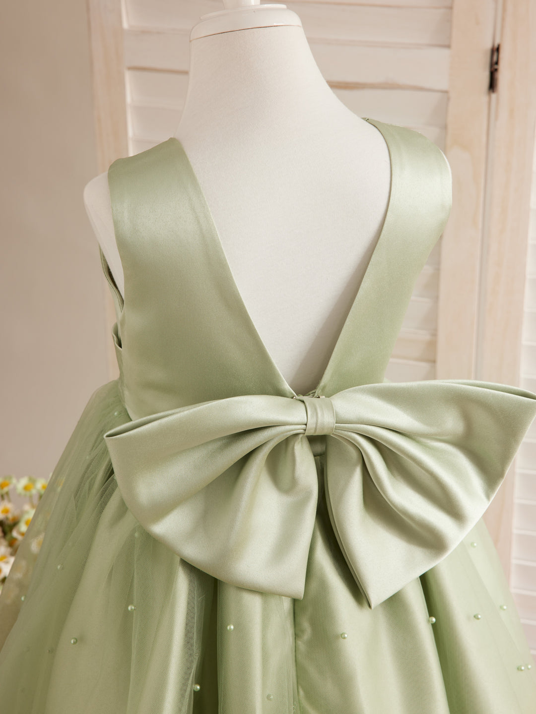 Ball-Gown/Princess Satin Tulle Knee-length Flower Girl Dress