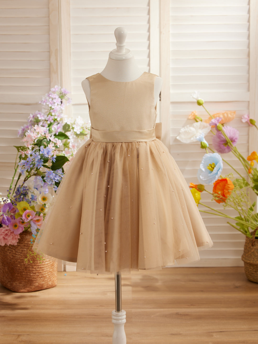 Ball-Gown/Princess Satin Tulle Knee-length Flower Girl Dress