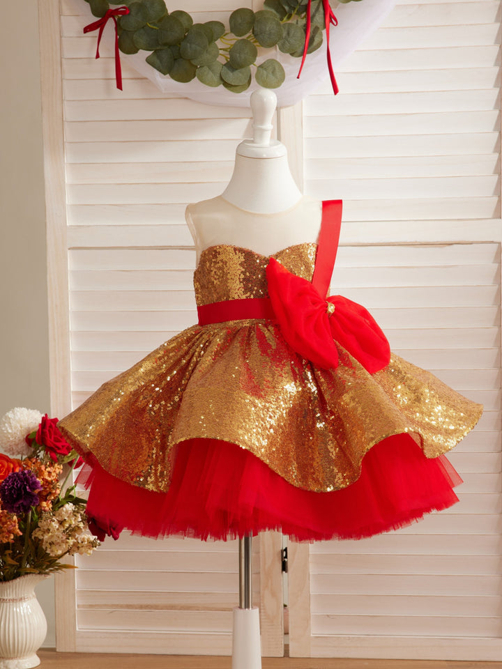 Stunning Red and Gold Sequin Baby Girl Dress