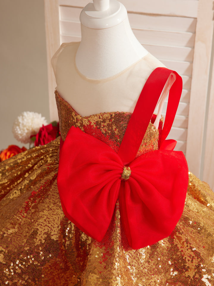 Stunning Red and Gold Sequin Baby Girl Dress