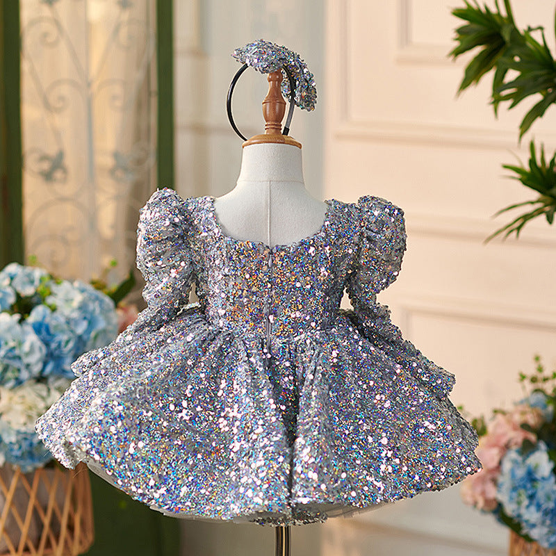 Sequins Tulle Knee-length Baby Girl Dress