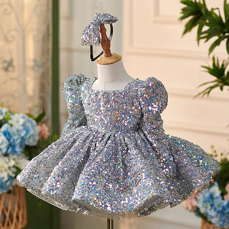 Sequins Tulle Knee-length Baby Girl Dress