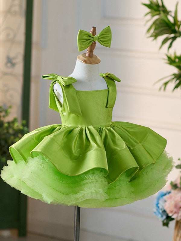 Satin Tulle Knee-length Green Dress