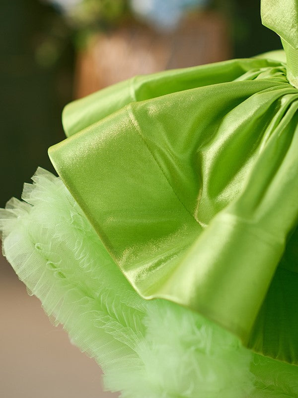 Satin Tulle Knee-length Green Dress