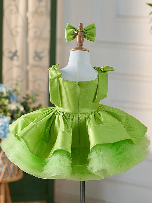 Satin Tulle Knee-length Green Dress