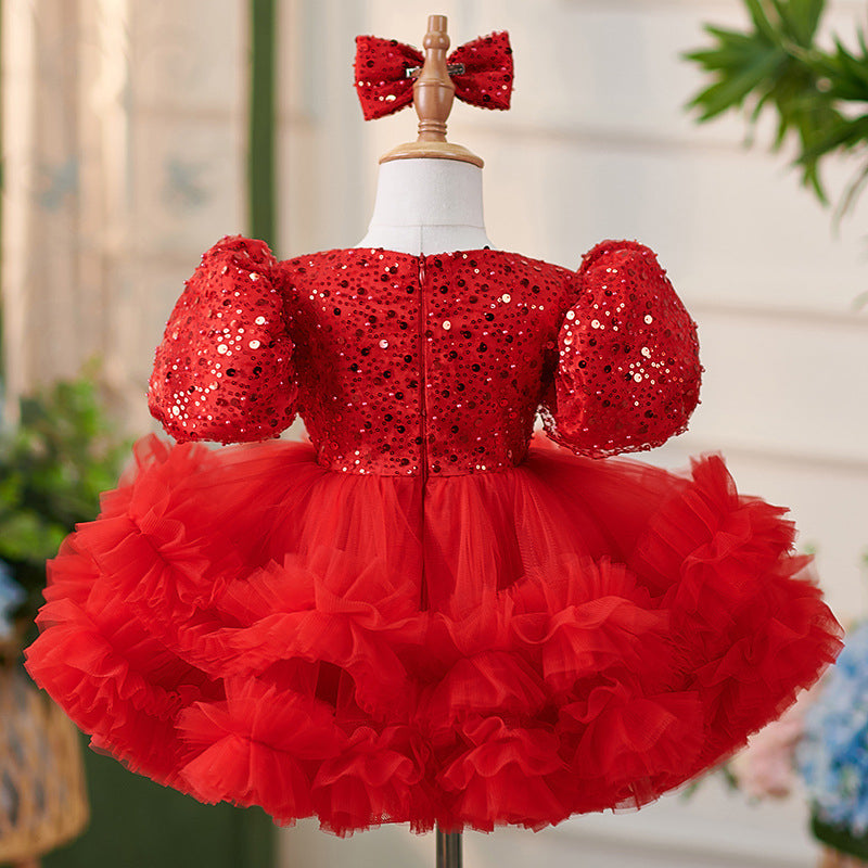 Sequins Tulle Knee-length Toddler Baby Birthday Party  Dress