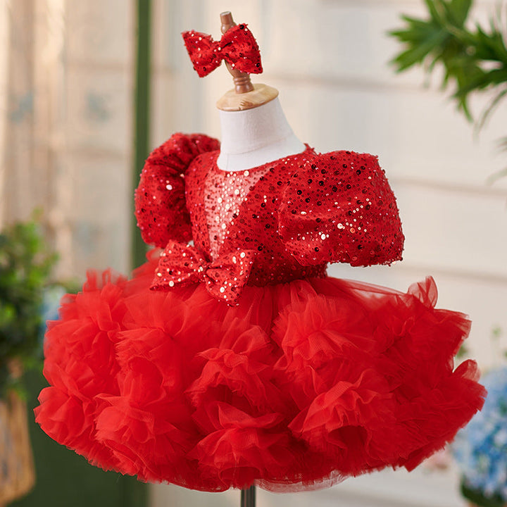 Sequins Tulle Knee-length Toddler Baby Birthday Party  Dress