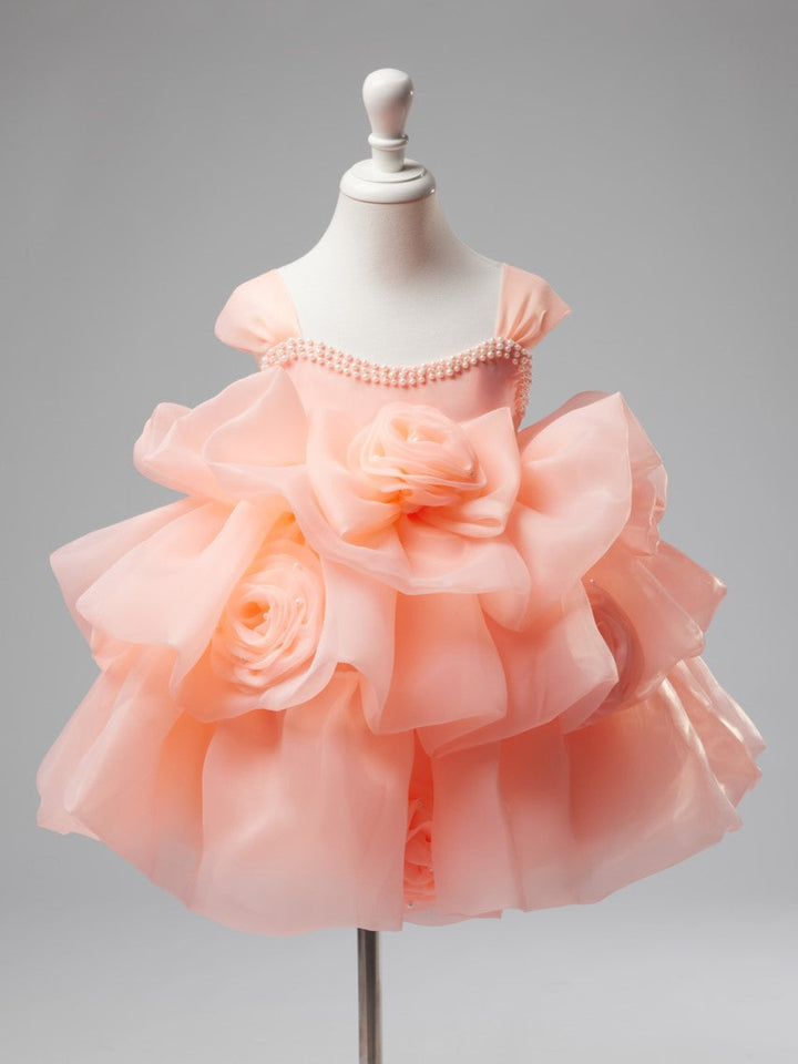 3D Flower Organza Knee-length 1st Birthday Party Baby Girl Dress