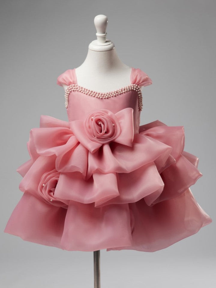 3D Flower Organza Knee-length 1st Birthday Party Baby Girl Dress