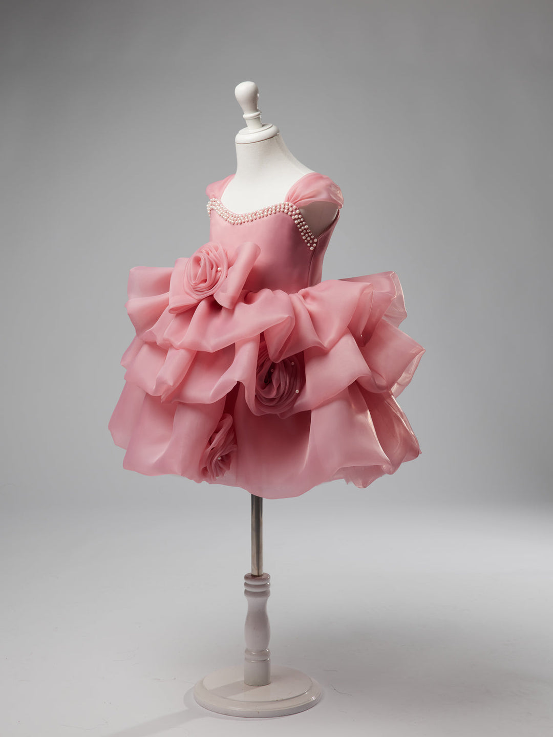 3D Flower Organza Knee-length 1st Birthday Party Baby Girl Dress