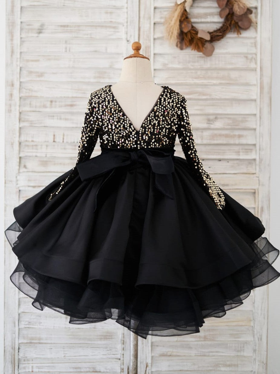 Sequins Knee-length Black Dress