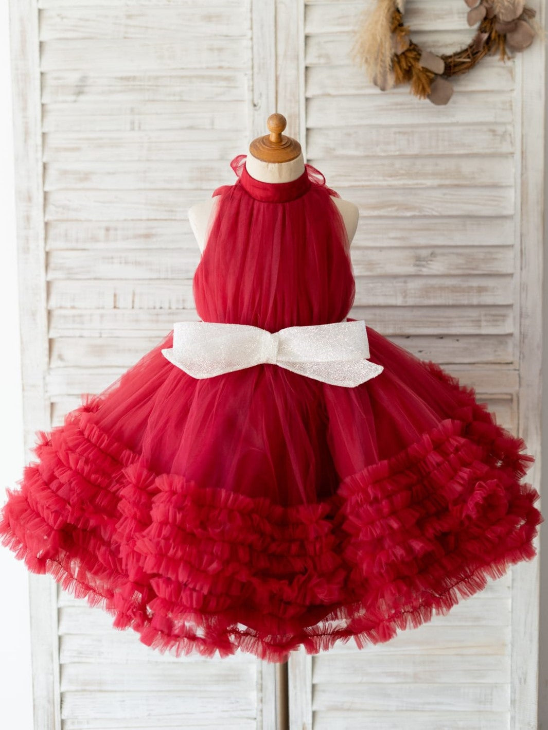 Tulle Knee-length Burgundy Dress