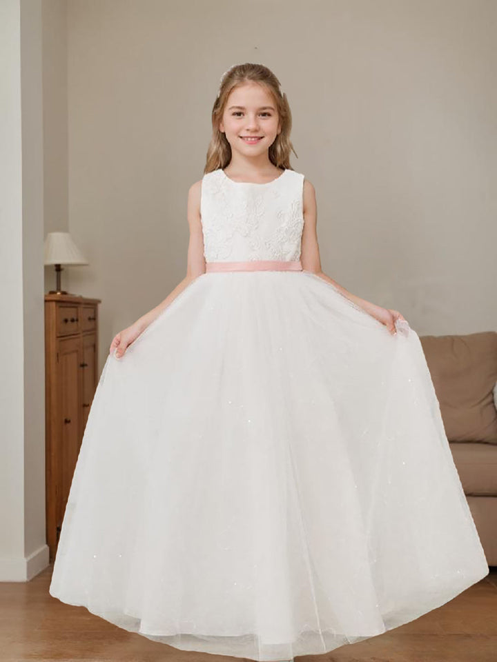 Ball-Gown/Princess Tulle Floor-length Ivory Flower Girl Dress
