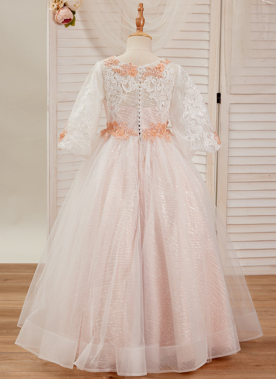 Ball-Gown/Princess Lace Tulle Floor-length Pink Dress