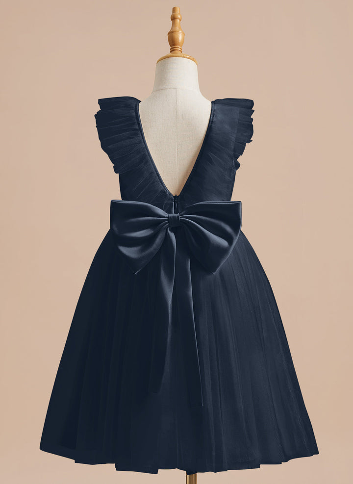 A-line Satin Tulle Knee-length Flower Girl Dress