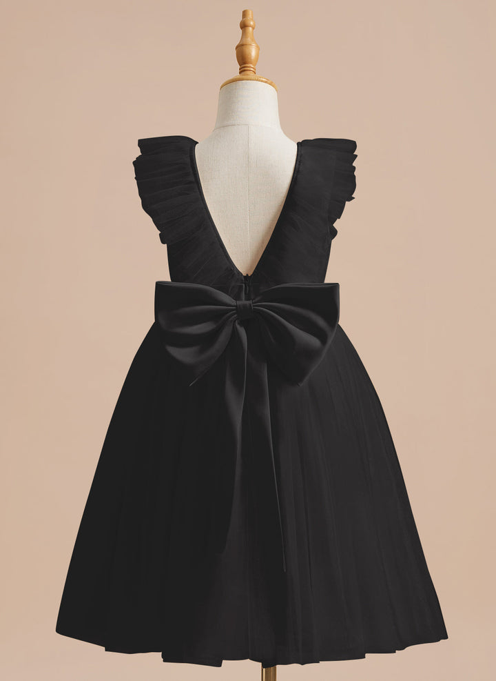 A-line Satin Tulle Knee-length Flower Girl Dress