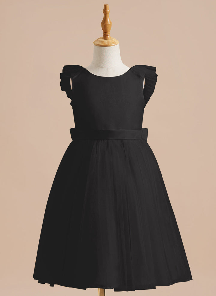 A-line Satin Tulle Knee-length Flower Girl Dress