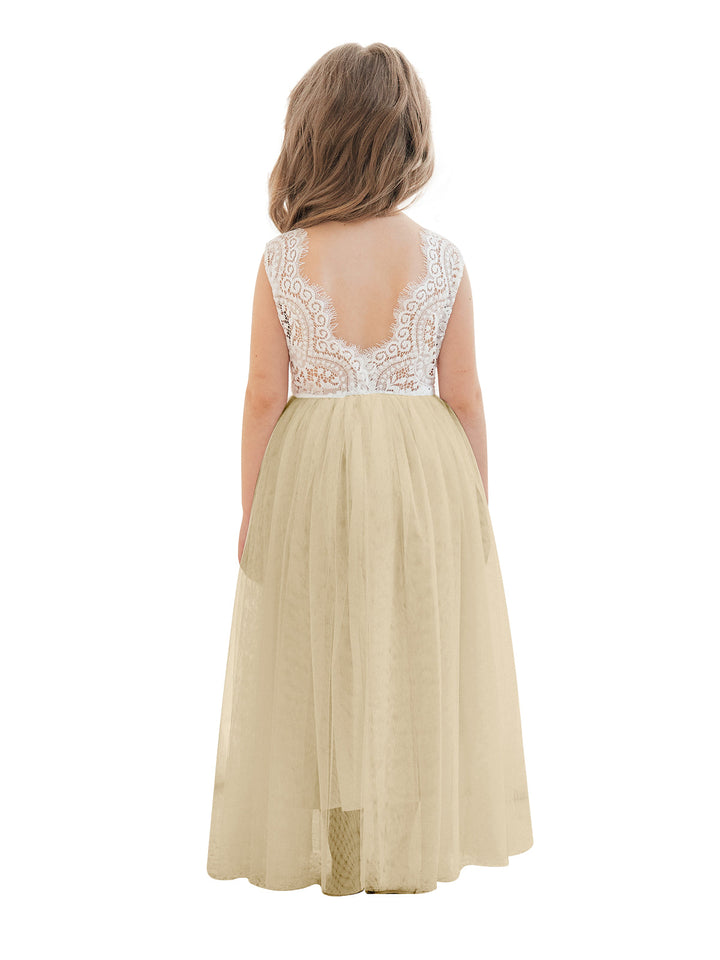 A-line Lace Tulle Ankle-length White Dress