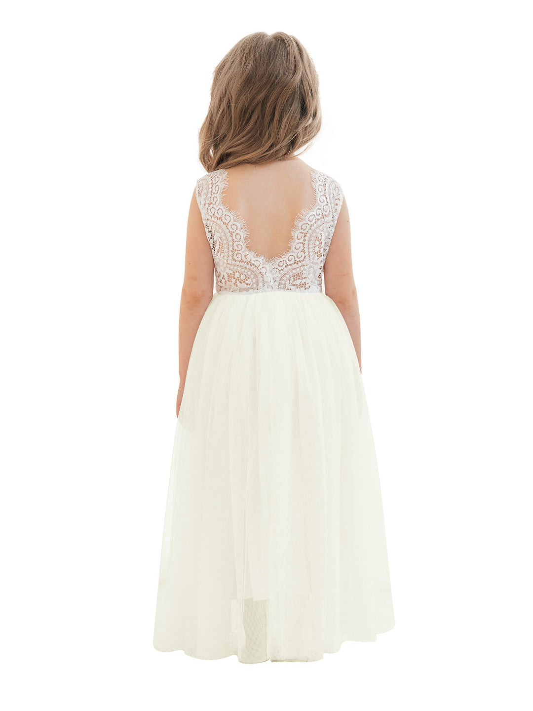 A-line Lace Tulle Ankle-length White Dress