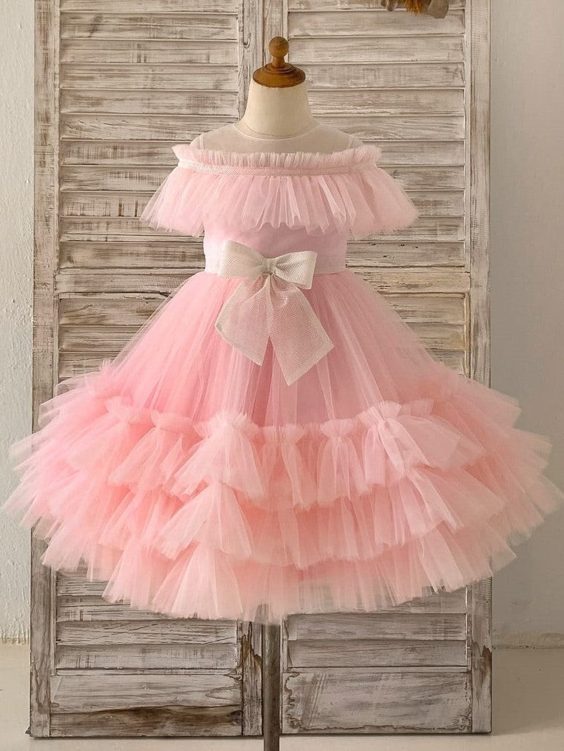 Tulle Knee-length Pink Dress