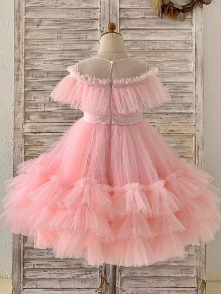 Tulle Knee-length Pink Girl's Party Dress