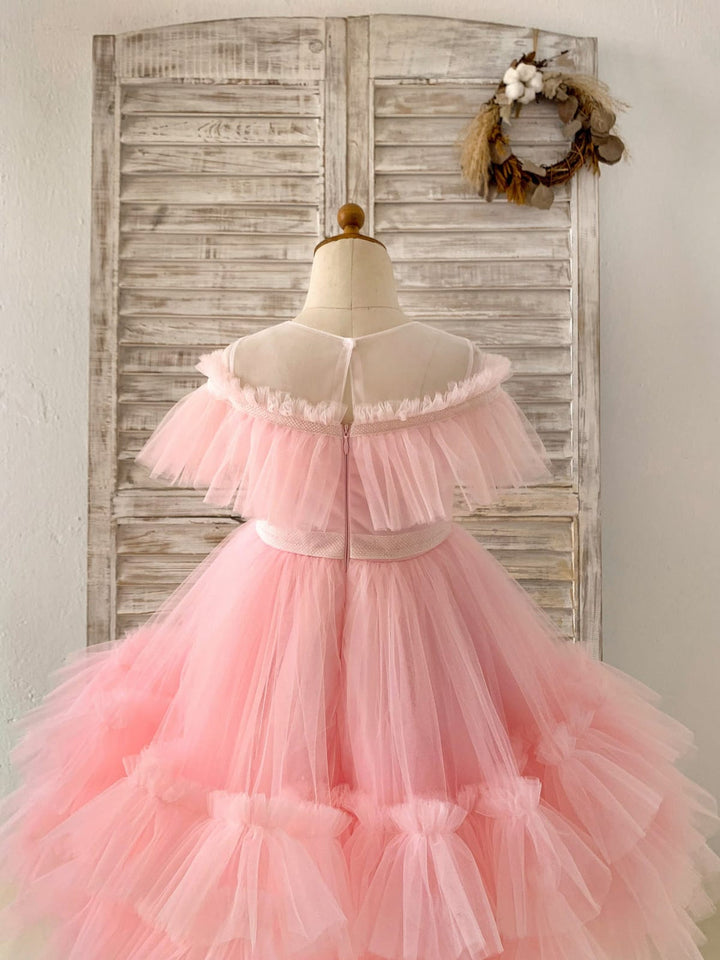 Tulle Knee-length Pink Girl's Party Dress
