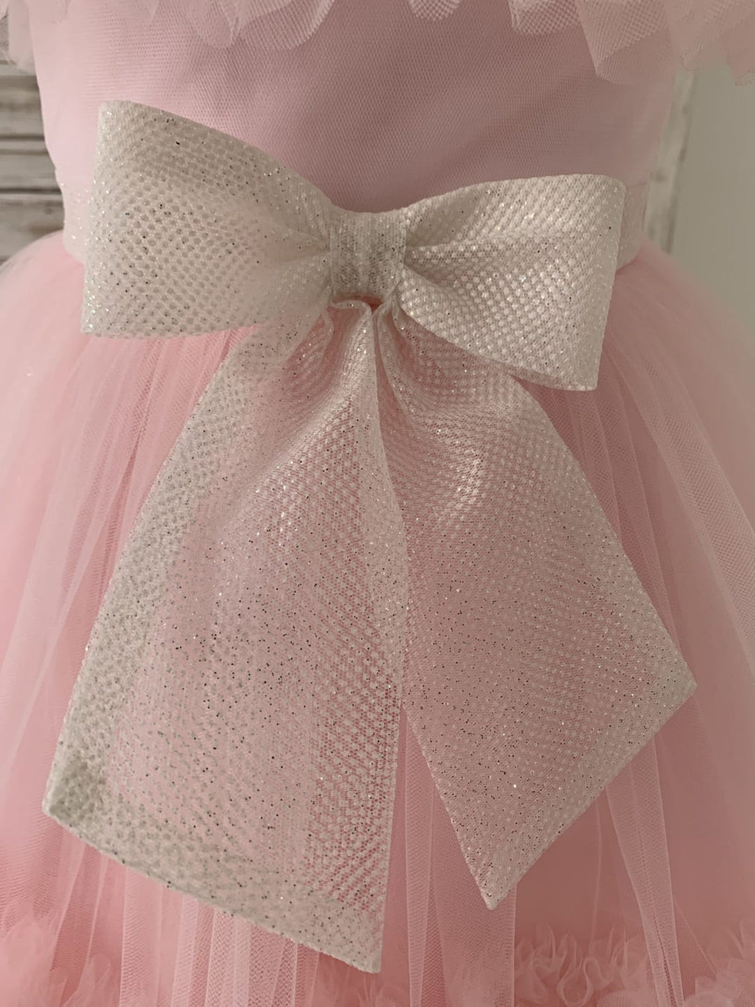 Tulle Knee-length Pink Girl's Party Dress