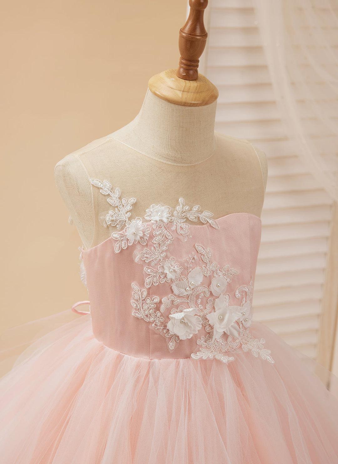 Ball-Gown/Princess Lace Tulle Floor-length Pink Dress