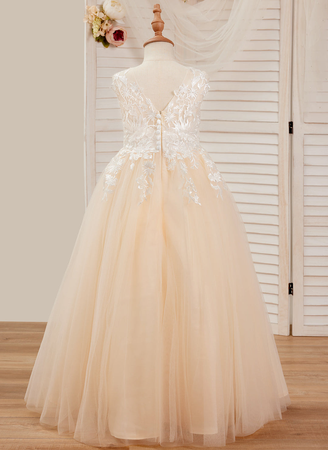 A-line Lace Tulle Floor-length Pink Dress