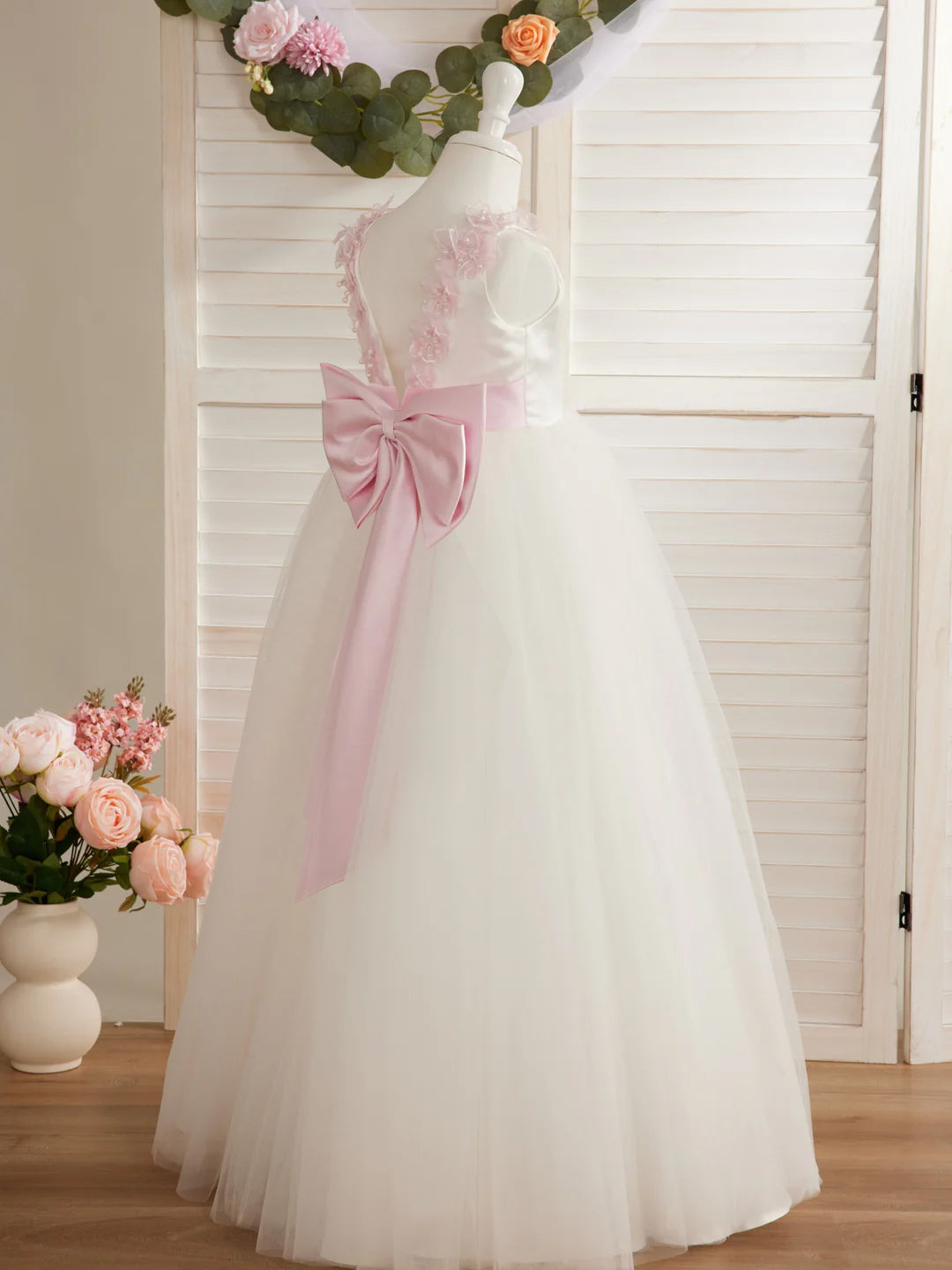 Ball-Gown/Princess 3d Flower Tulle Floor-length Ivory Flower Girl Dress
