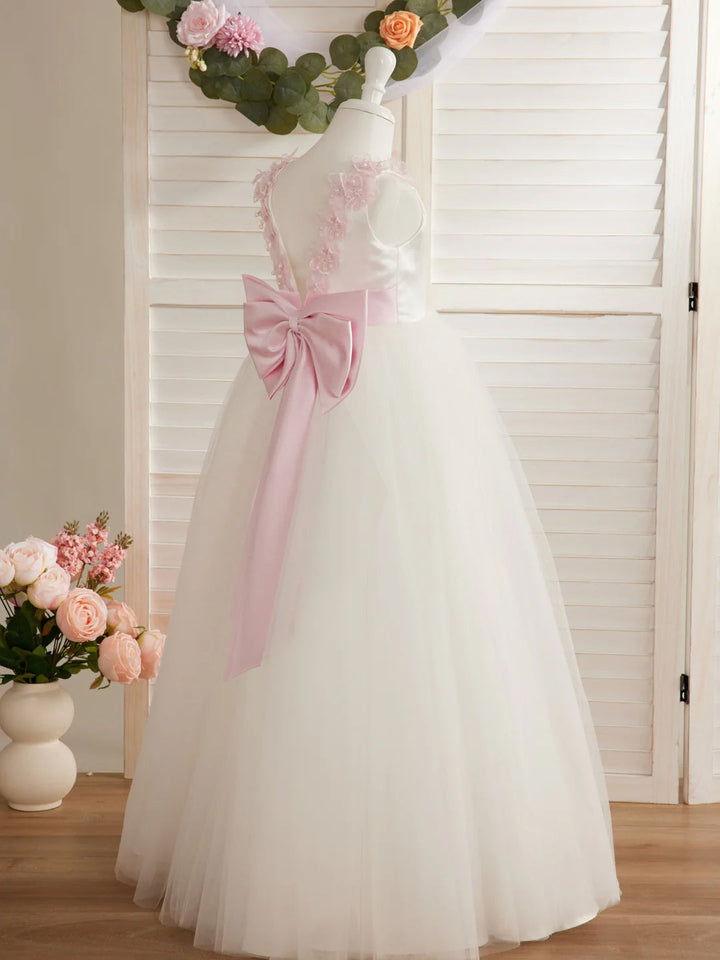 Ball-Gown/Princess 3d Flower Tulle Floor-length Ivory Flower Girl Dress
